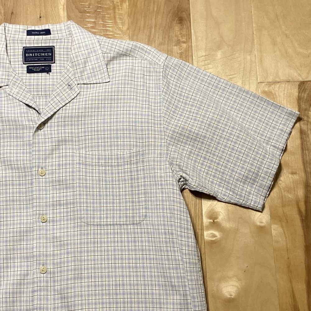 Britches Button Up Shirt Size Large Gray Men Surfer Shirt Chest 47" GUC - Picture 3 of 14